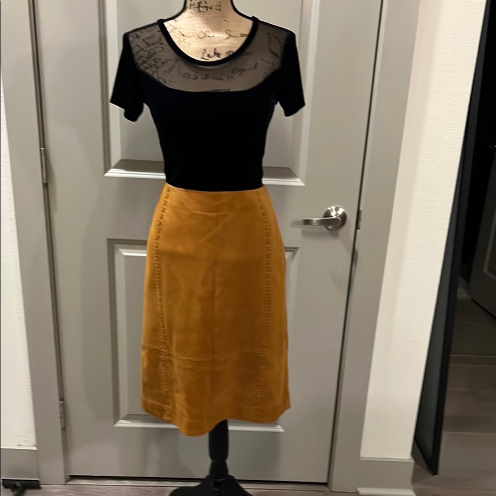 Escada suede terracotta color Midi A-Line Skirt for Casual Elegance